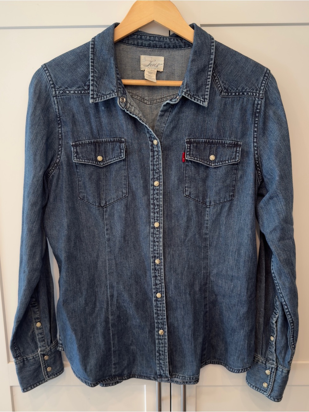 Levi's Ultimate Western Denim Shirt Jacket Pearl Snap Blue Large